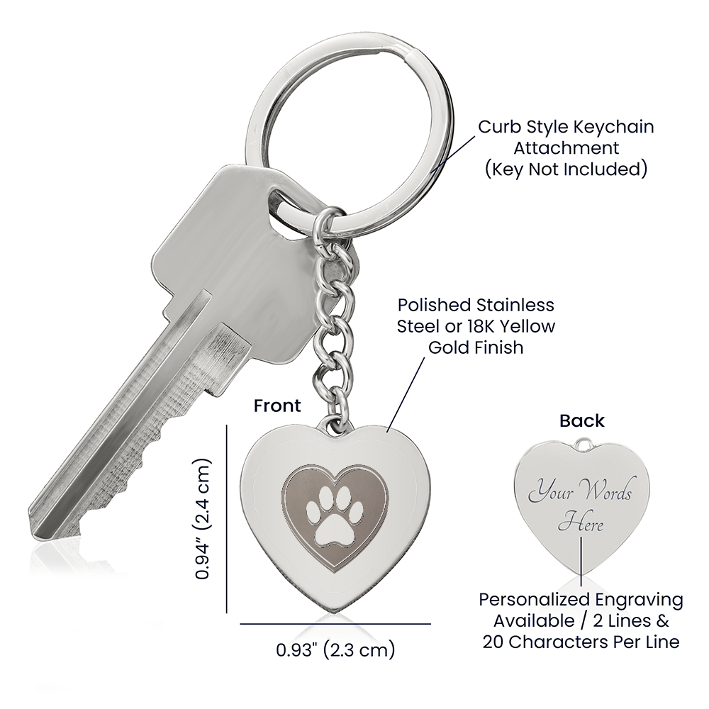 Personalized Pet Memorial Heart Keychain (Paw 1)