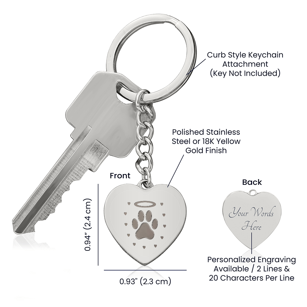 Personalized Pet Memorial Heart Keychain (Paw 2)