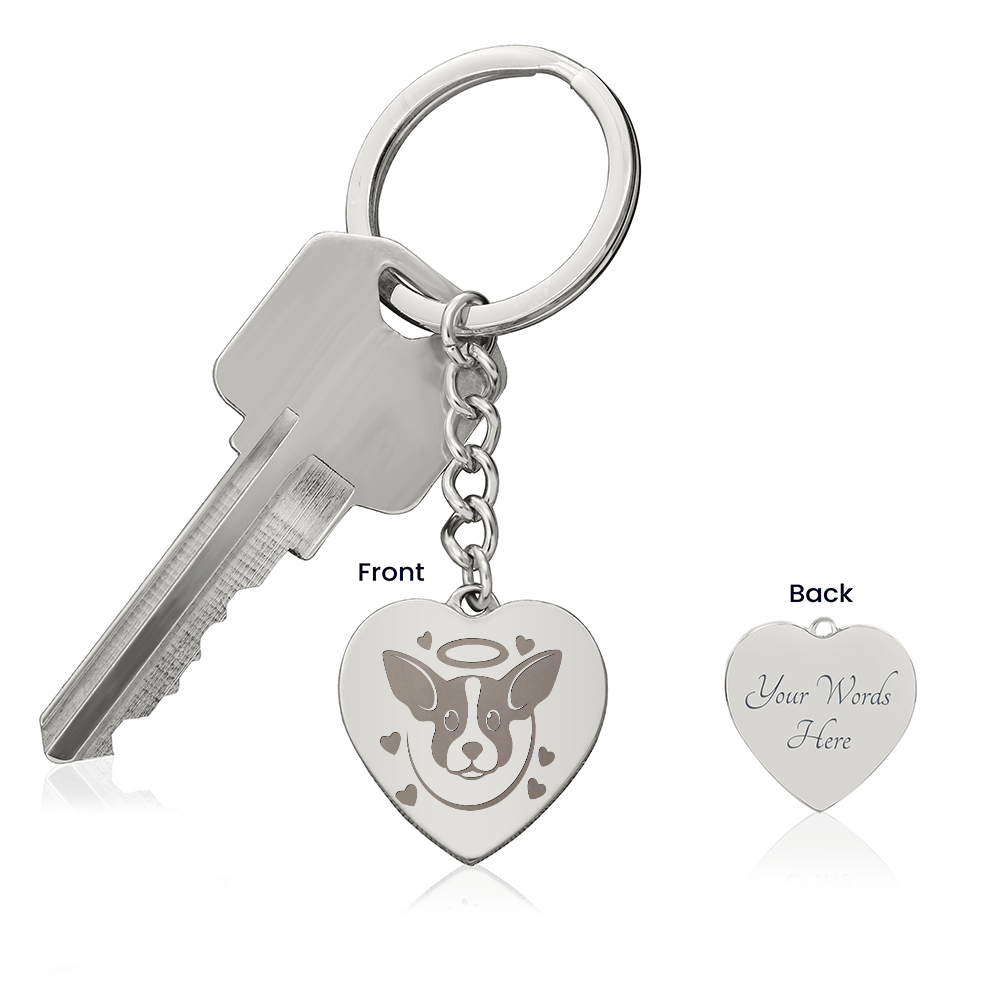 Personalized Pet Memorial Heart Keychain (Puppy 3)