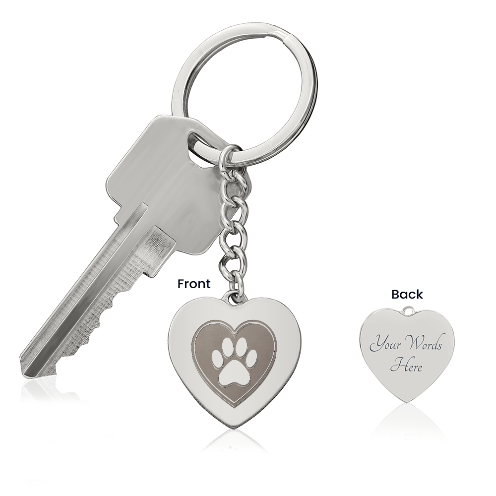 Personalized Pet Memorial Heart Keychain (Paw 1)