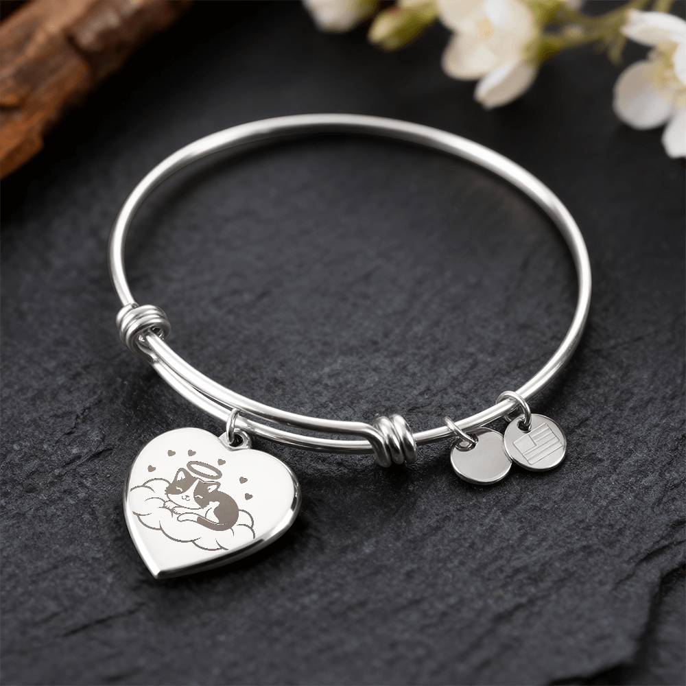 Personalized Pet Memorial Heart Bangle (Kitty 3)