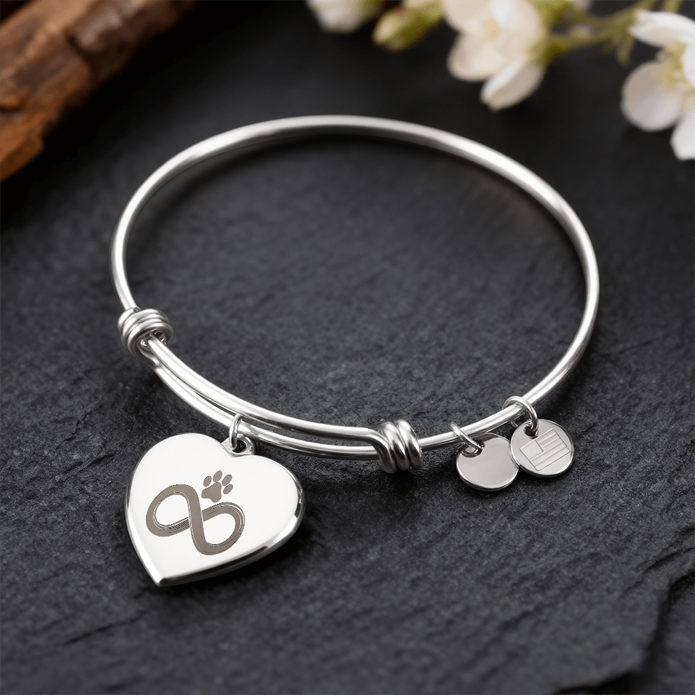 Personalized Pet Memorial Heart Bangle (Paw 3)