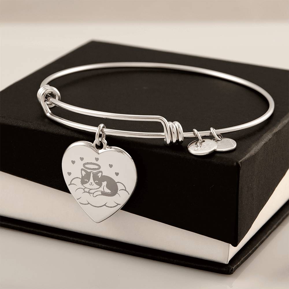 Personalized Pet Memorial Heart Bangle (Kitty 3)