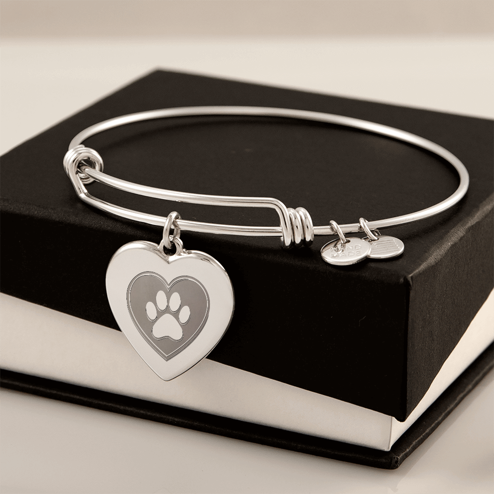 Personalized Pet Memorial Heart Bangle (Paw 1)