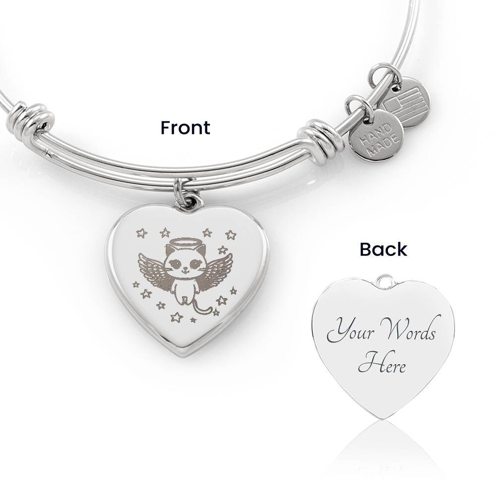 Personalized Pet Memorial Heart Bangle (Kitty 2)