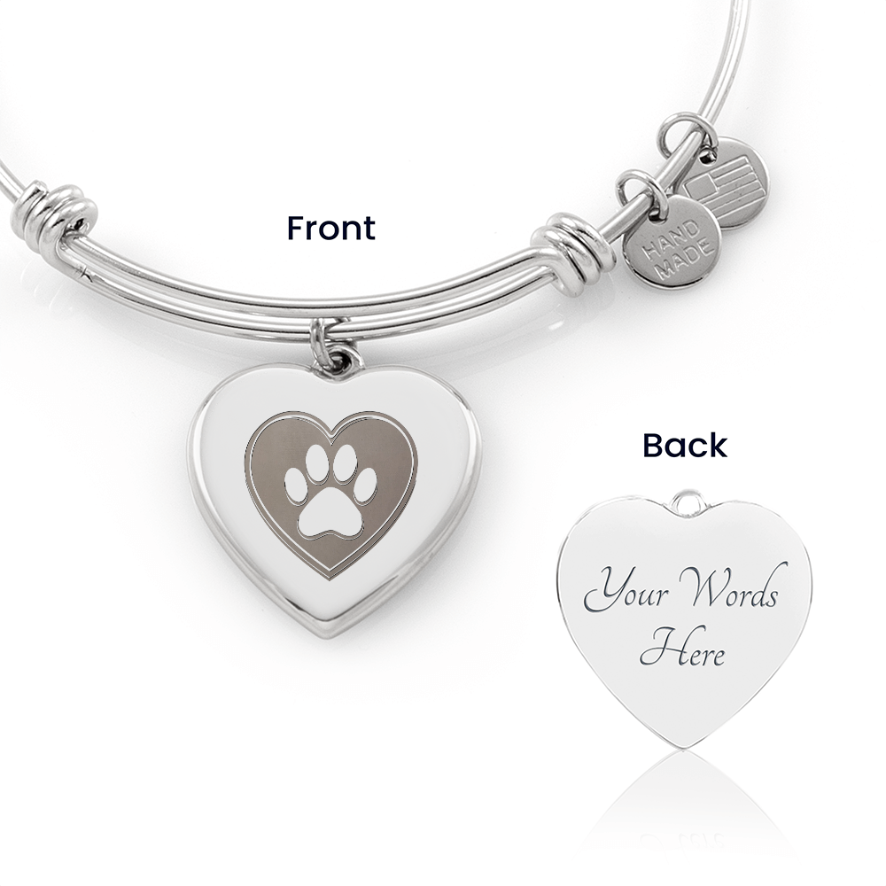 Personalized Pet Memorial Heart Bangle (Paw 1)