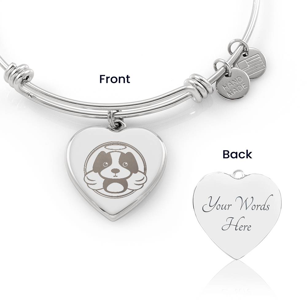 Personalized Pet Memorial Heart Bangle (Puppy 2)
