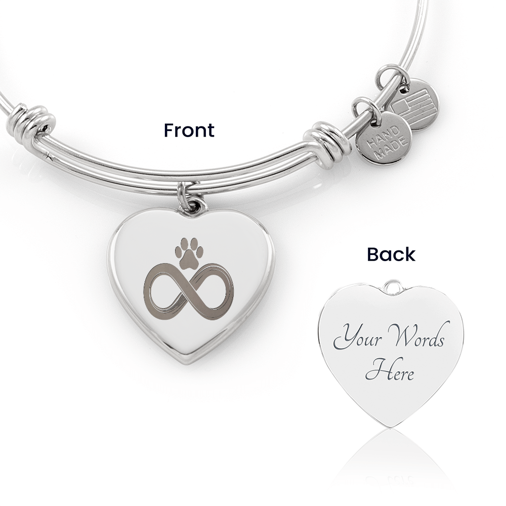 Personalized Pet Memorial Heart Bangle (Paw 3)