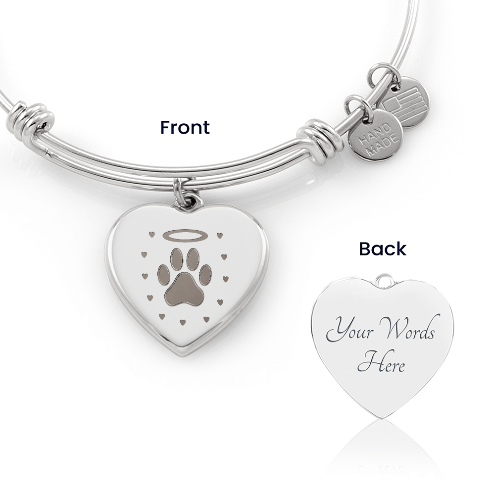 Personalized Pet Memorial Heart Bangle (Paw 2)
