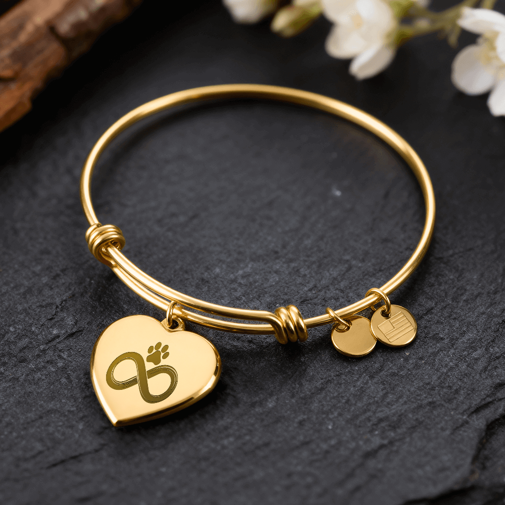 Personalized Pet Memorial Heart Bangle (Paw 3)