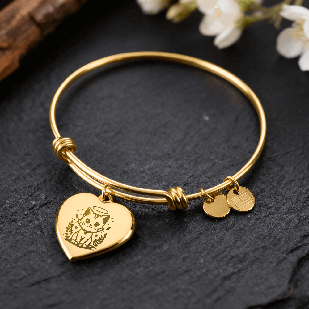 Personalized Pet Memorial Heart Bangle (Kitty 1)