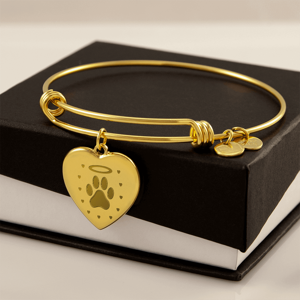 Personalized Pet Memorial Heart Bangle (Paw 2)