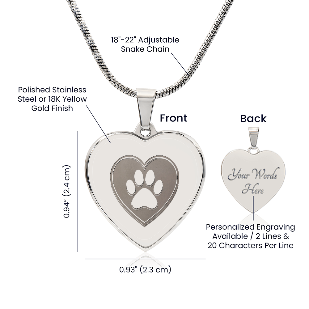 Personalized Pet Memorial Heart Necklace (Paw 1)