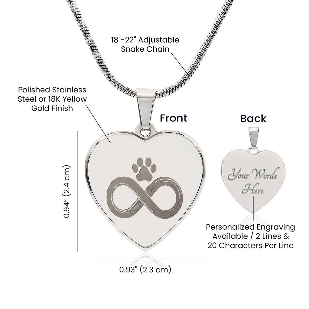 Personalized Pet Memorial Heart Necklace (Paw 3)