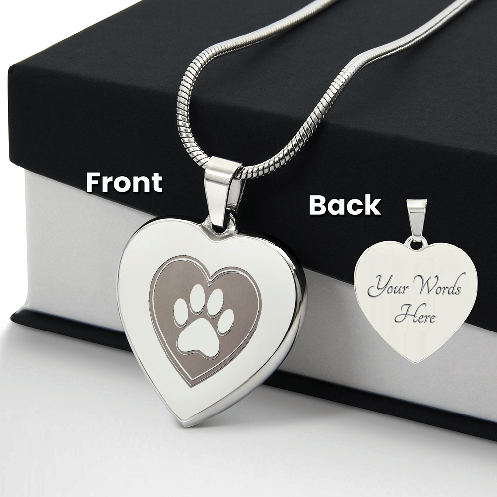 Personalized Pet Memorial Heart Necklace (Paw 1)
