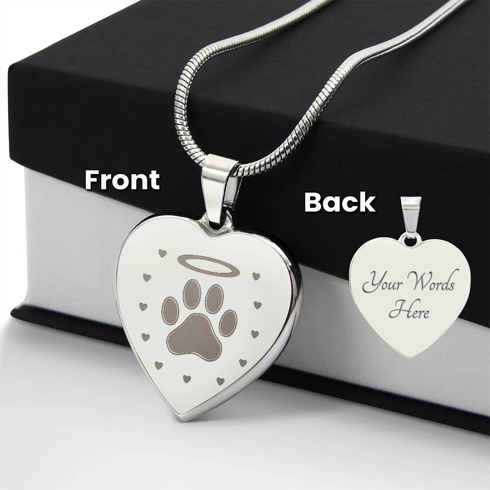 Personalized Pet Memorial Heart Necklace (Paw 2)