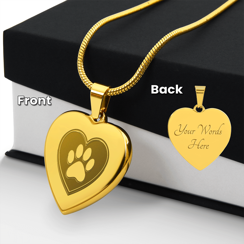 Personalized Pet Memorial Heart Necklace (Paw 1)
